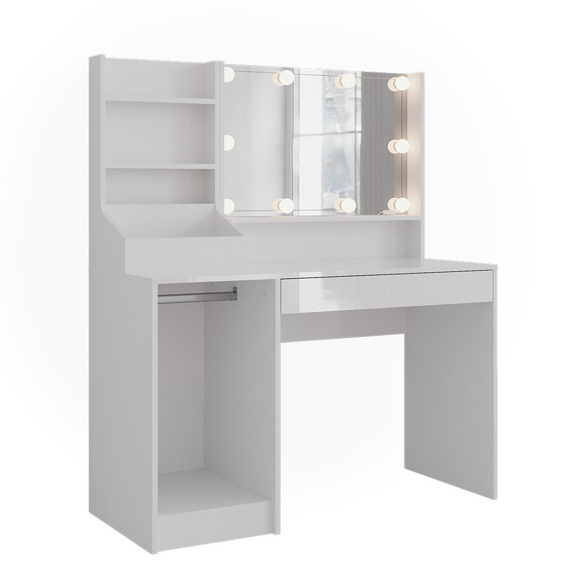 SCHMINKTISCH Sherry Weiß/Weiß Hochglanz 119.8 cm 4 Teile - Weiß Hochglanz, Holzwerkstoff (119.8/76/50.1cm) - Vicco