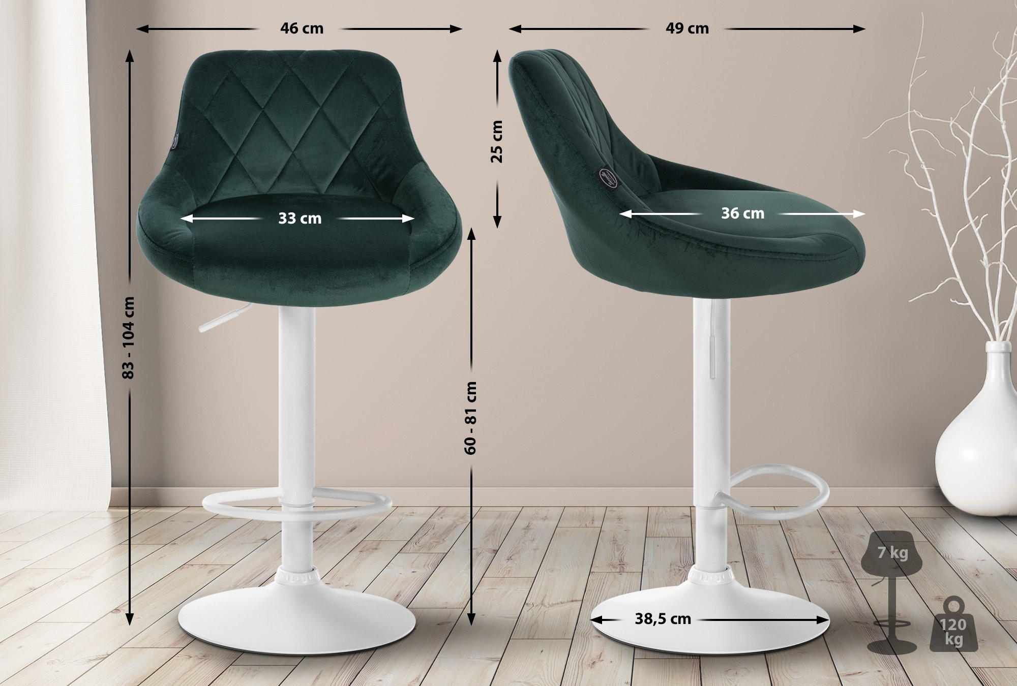 BARHOCKER Stoff dunkelgrün - Dunkelgrün/Weiß, Textil/Metall (46/83/49cm) - CLP