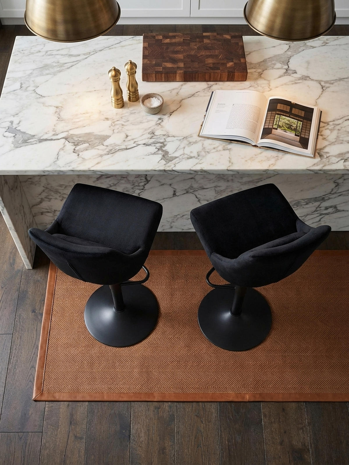 BARHOCKER Samt Lehne Höhenverstellbar Trompetenfuß Gepolstert, Schwarz 45x51x106 cm - Schwarz, Textil/Metall (45/106/51cm) - KADIMA DESIGN