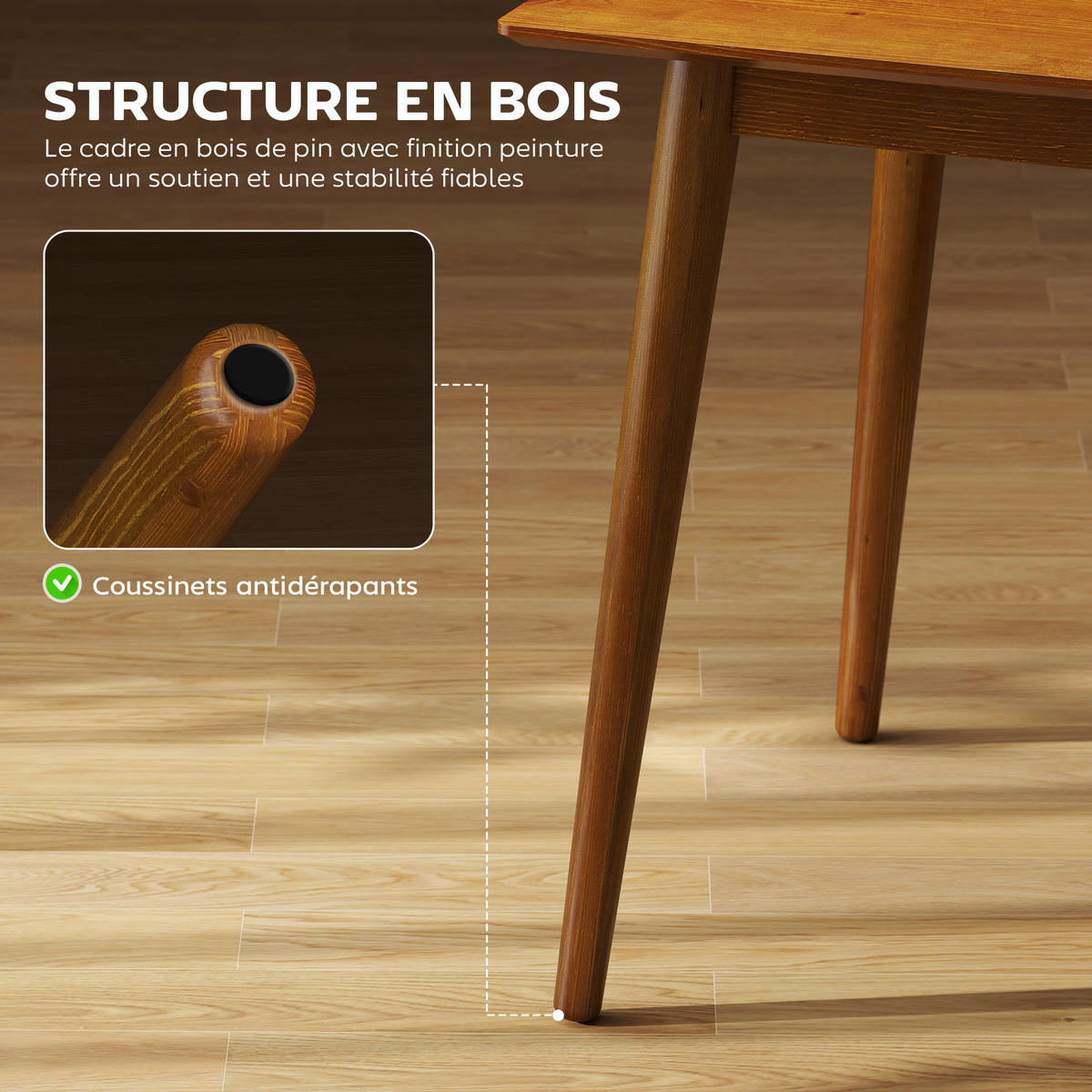 ESSTISCH DE-16482 Retro-Design mit konischen Beinen Naturholz - Braun, Holz (120/75/76cm) - ComfortXL