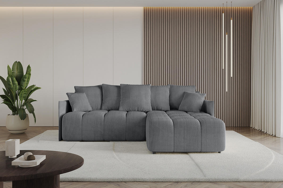 ECKSOFA Ottomane rechts LONLI-L 251x189x68 Dunkelgrau Cord - Dunkelgrau, Holzwerkstoff/Kunststoff (189/251cm) - ALTDECOR