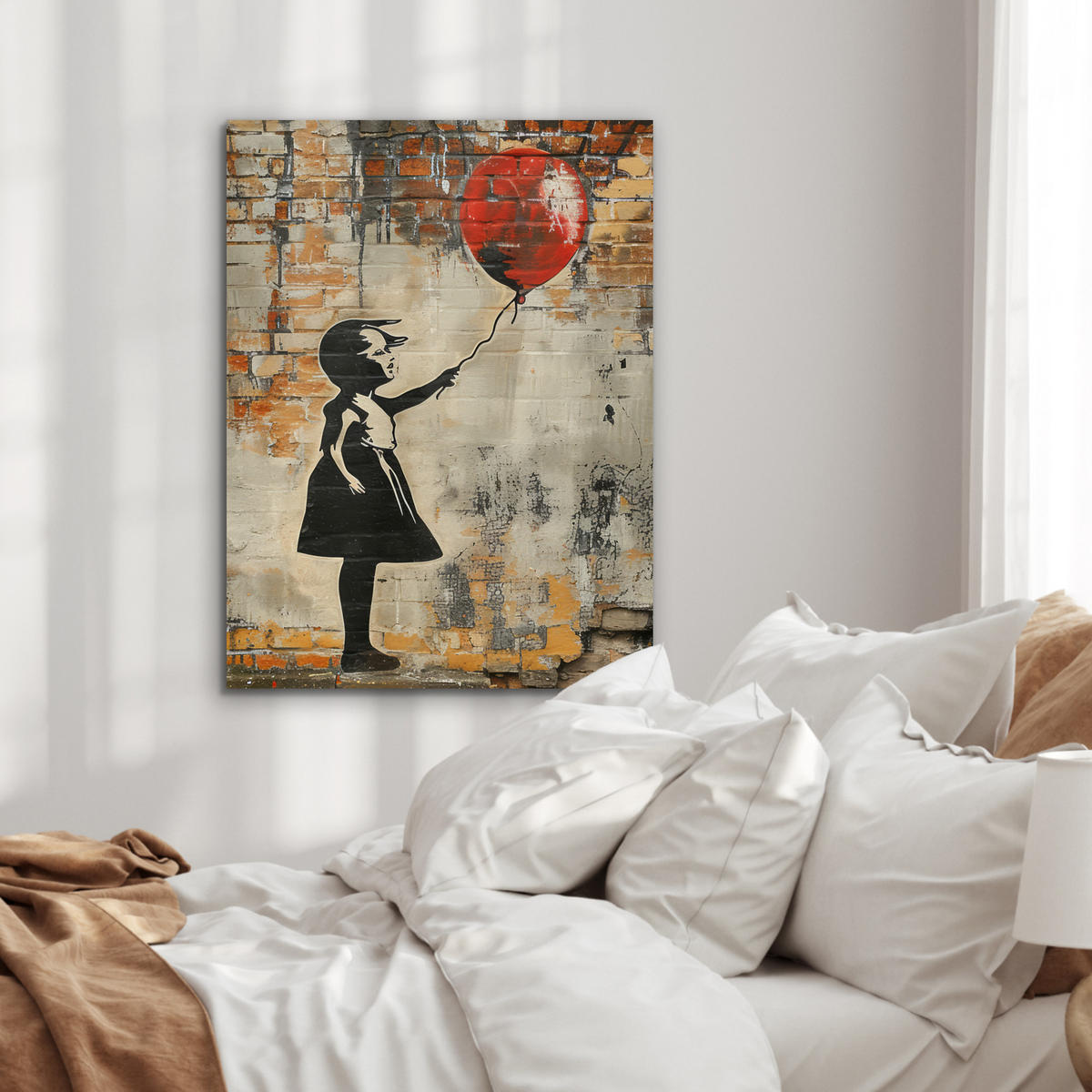 KOVOVÝ OBRAZ Graffiti - Banksy - Dievča - Street art 60x80 cm - piesková, kov (60/80cm) - MuchoWow