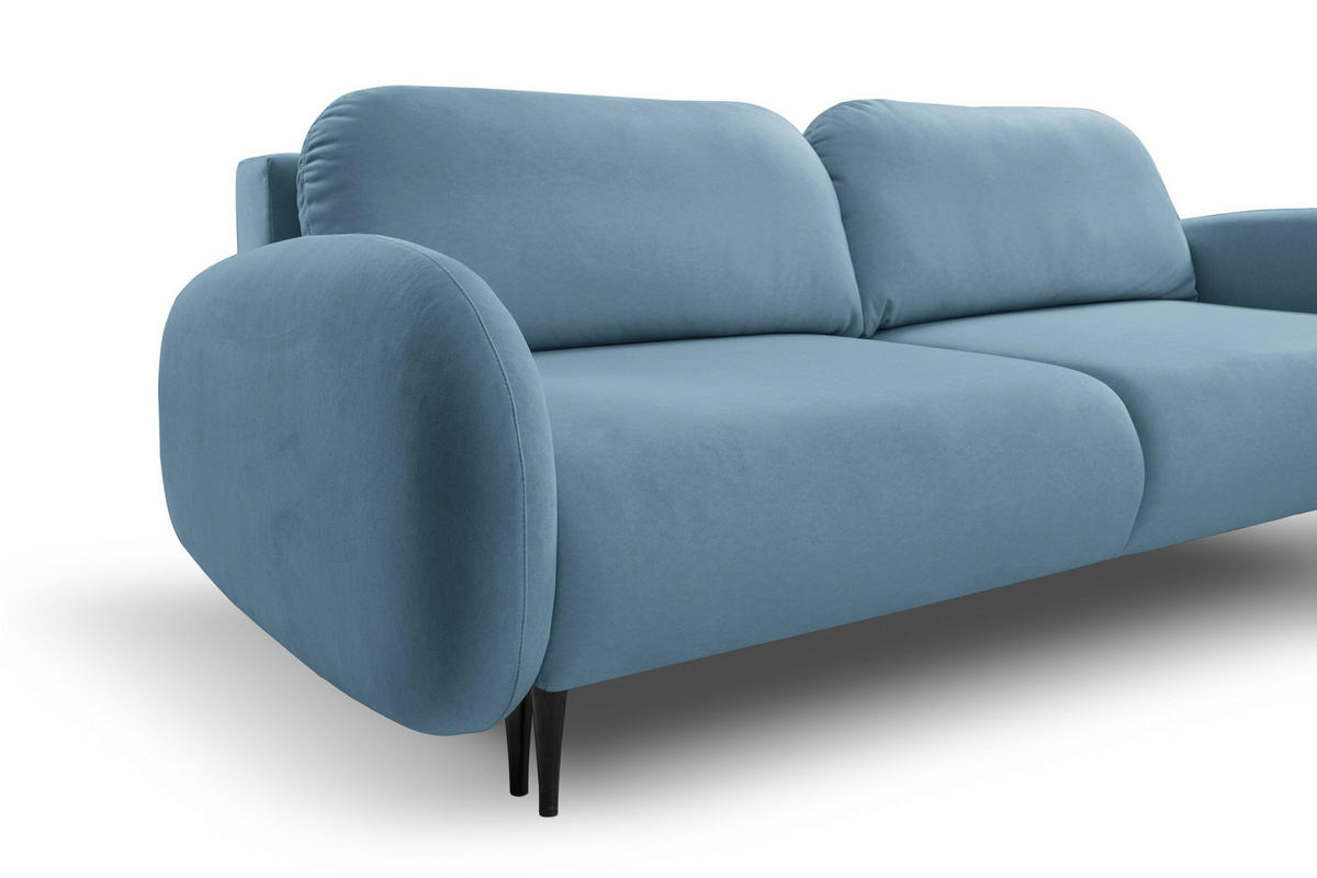 BETTSOFA AGIO Blau Plüsch-Stoff mit Schlaffunktion - Blau, Holz (232/95/109cm) - MASSENO