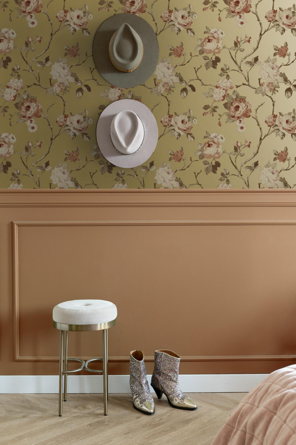 TAPETE Blumenmuster 53 cm x 10.05 m - Goldfarben, Papier (53/1000cm) - ESTAhome