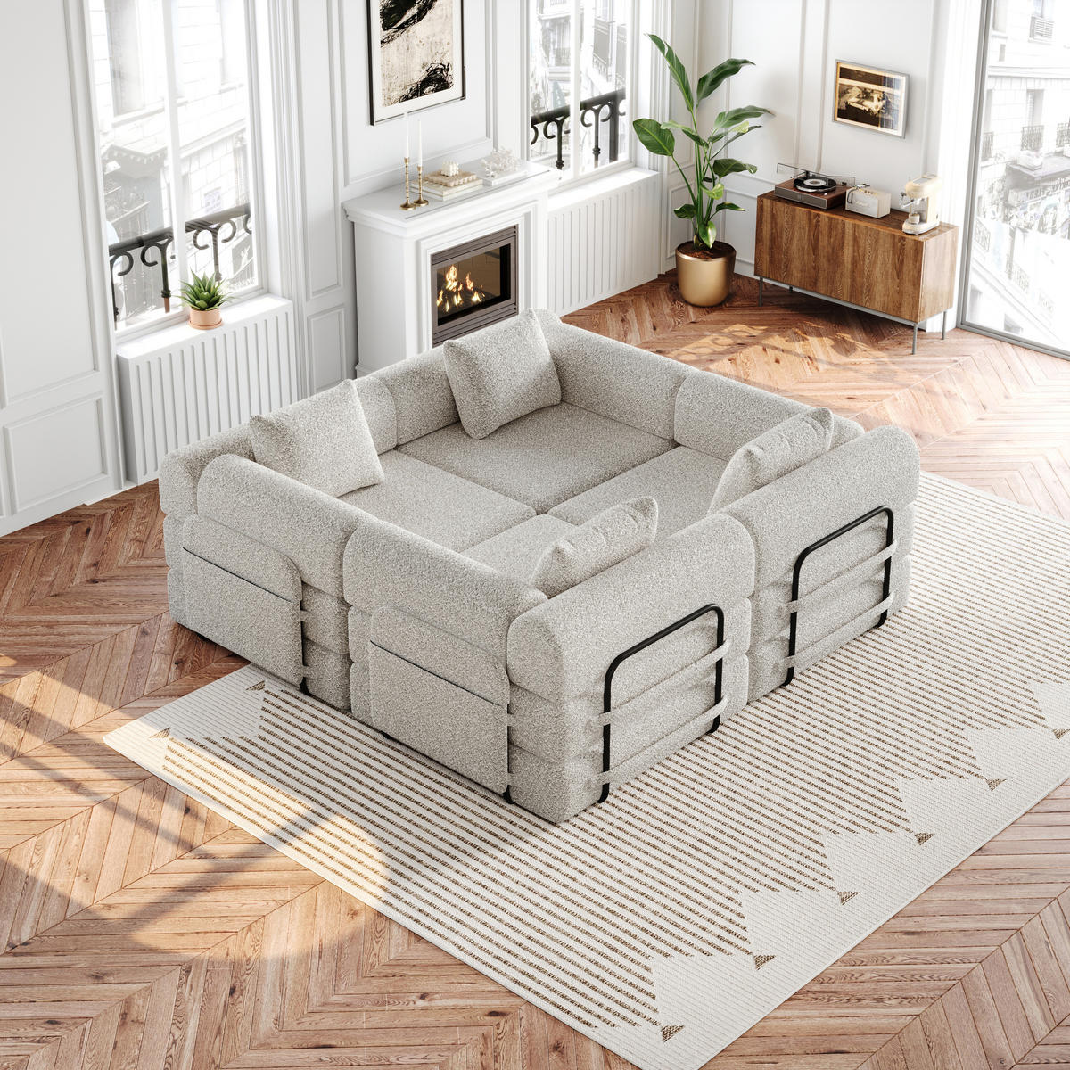 SCHLAFSOFA 2-in-1 aus Chenille, mit Armlehnen-Staufach, 91,4/183,8/69,8 cm, Beige - Beige, Textil (91.4/69.8/183.8cm) - Redom