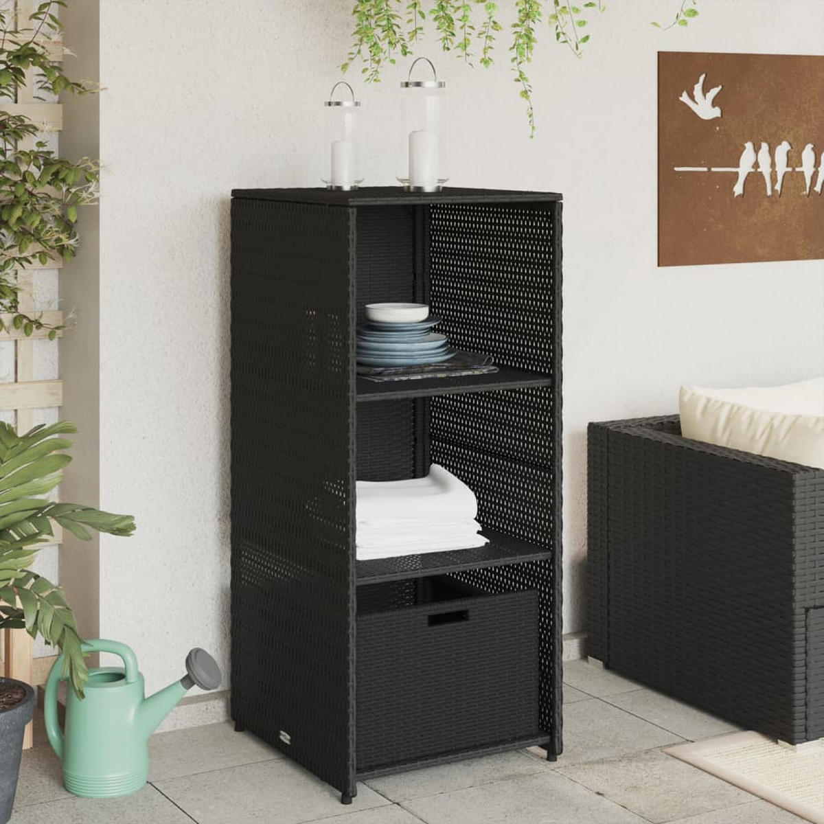 GARTENSCHRANK Schwarz 50x55x115 cm Poly Rattan - Schwarz, Kunststoff (50/115/55cm) - furnicato