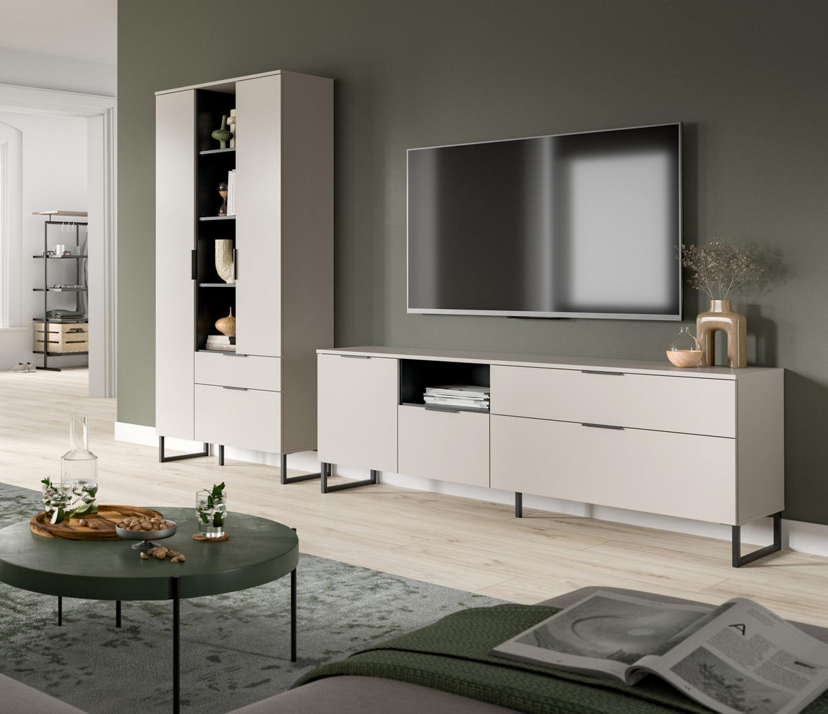 WOHNWAND kaschmir, schwarz 290 cm, Wohnkombination mit Soft-Close - Kaschmir/Schwarz, Holzwerkstoff/Kunststoff (290/192/41cm) - Inn.Furn