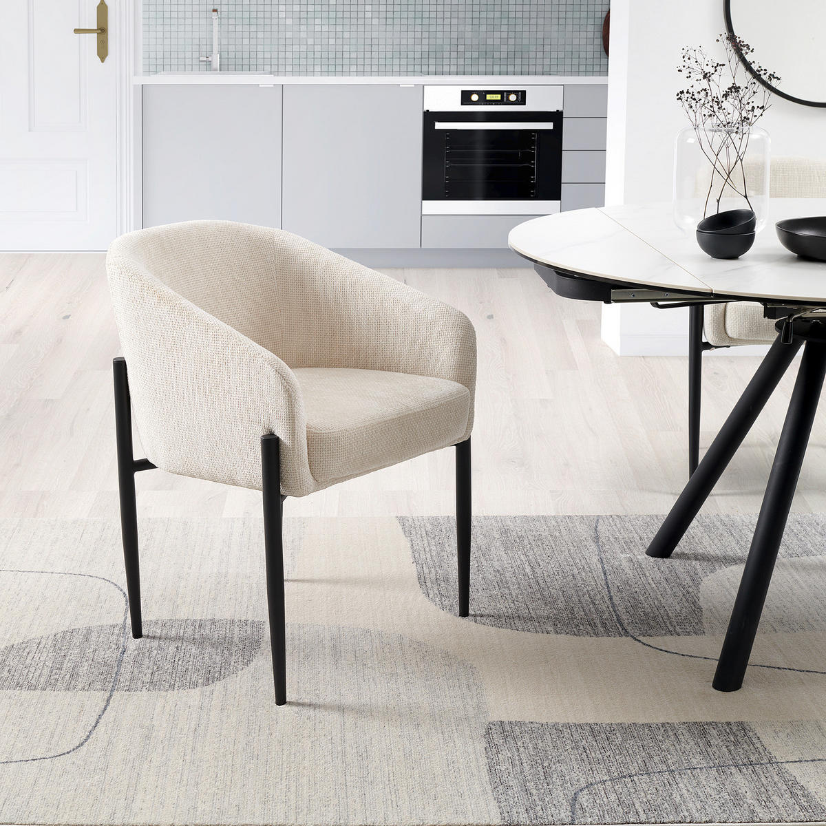 HOME24 Polsterstuhl STENSVED - Beige/Schwarz, Textil/Metall (60/77/59cm) - home24