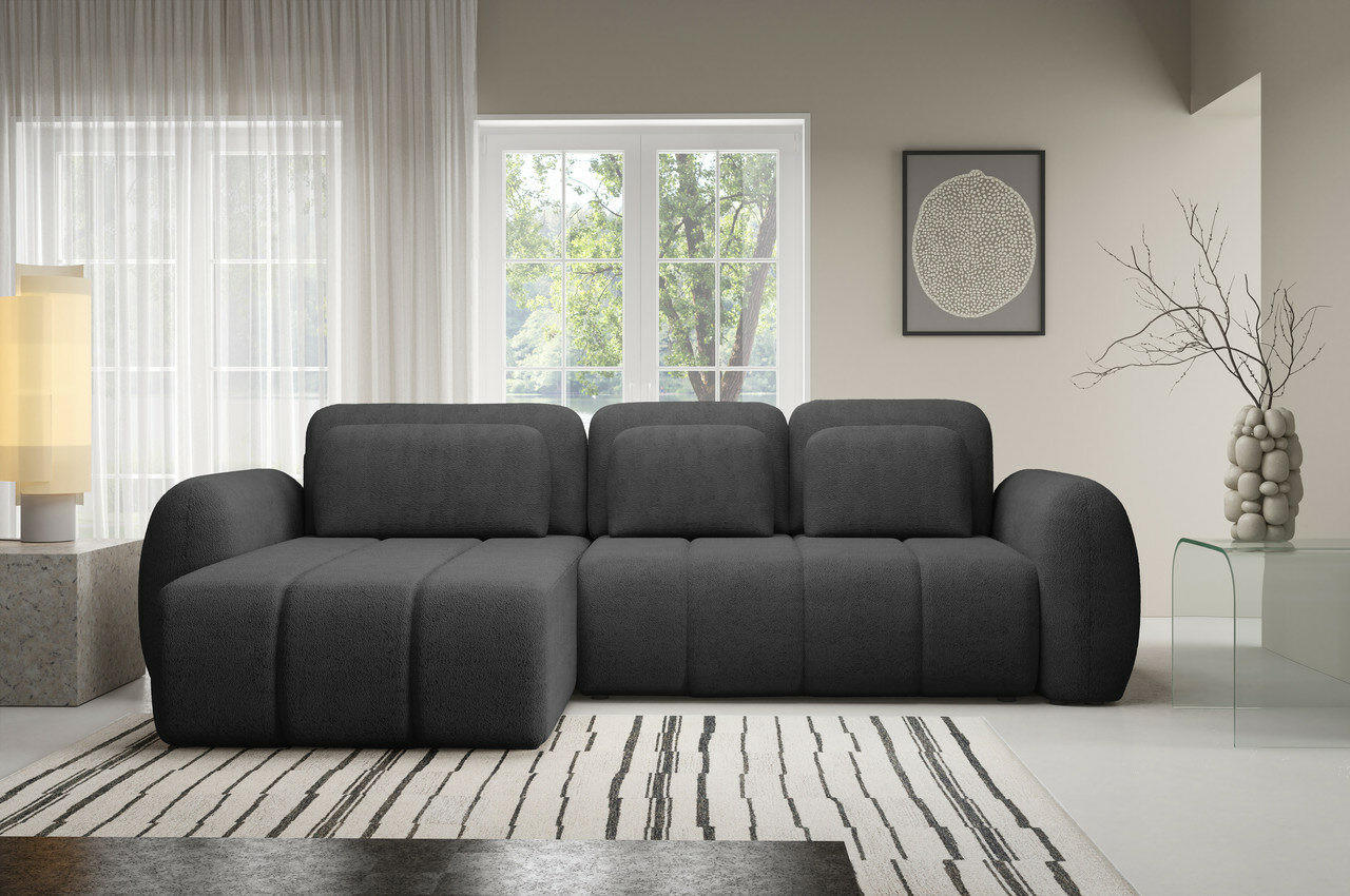 ECKSOFA mit Schlaffunktion Premium Graphitfarben - Schwarz/Graphitfarben, Holz/Holzwerkstoff (304/190cm) - Furnisell