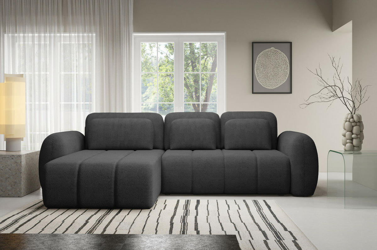ECKSOFA mit Schlaffunktion Premium Graphitfarben - Schwarz/Graphitfarben, Holz/Holzwerkstoff (304/190cm) - Furnisell