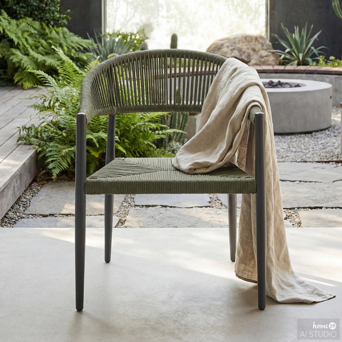 GARTENSTUHL - Aluminium / Polyrattan - Grün, Kunststoff/Metall (56/77/60cm) - home24