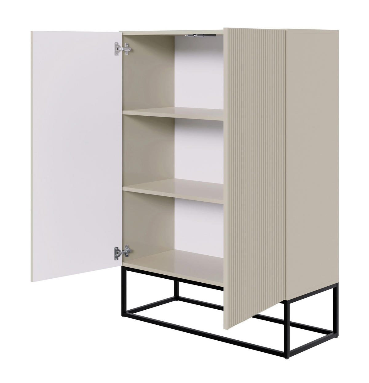 HIGHBOARD 2dverová Veldio sivobéžová s čiernym kovovým rámom 90 cm - čierna/sivobéžová, kov/kompozitné drevo (125/90/38cm) - Selsey