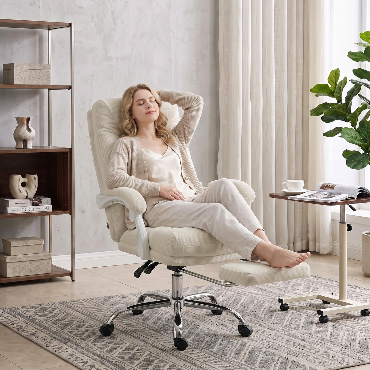 BÜROSTUHL Creme 69.0/68.0/117.0 cm - Creme, Textil (68/117/69cm)