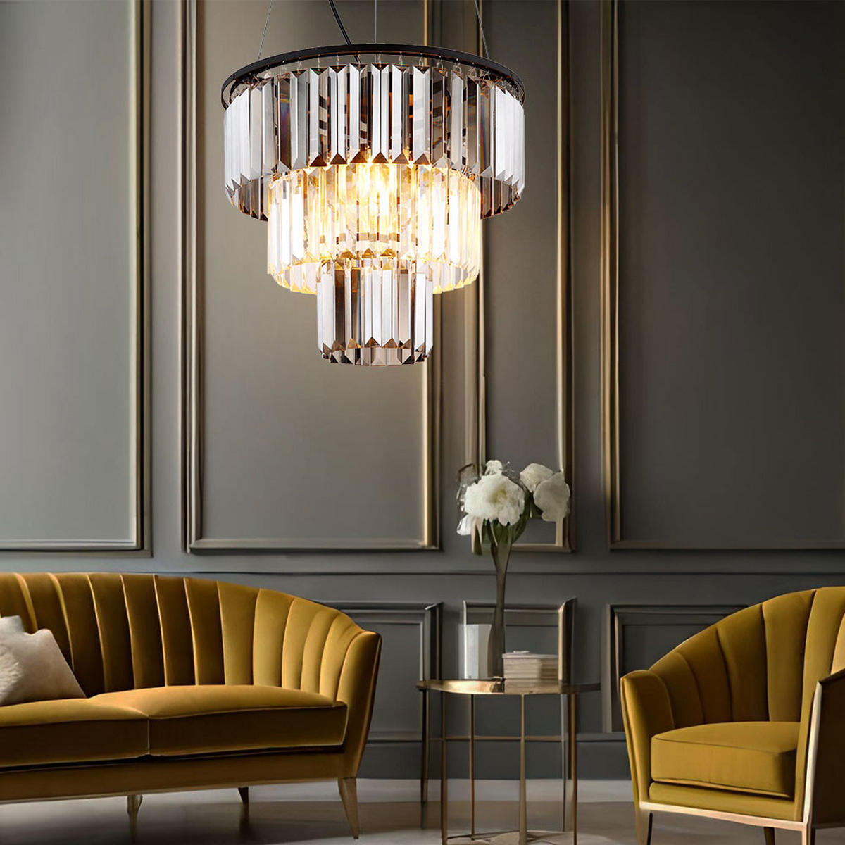 LED HÄNGELEUCHTE Metall Kristalloptik Schwarz - Schwarz, Glas (40/40/120cm) - Globo Lighting