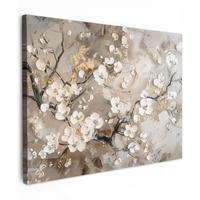 LEINWANDBILD - Blumen - Weiß - Gold - Beige - Luxus - 40x30 - Wanddeko - Greige, Textil (40/30cm) - MuchoWow