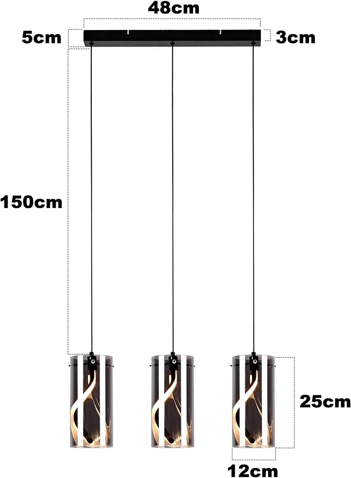 LED závěsné světlo Castro III 48/12/150 cm - černá, kov (48/12/150cm) - Nettlife