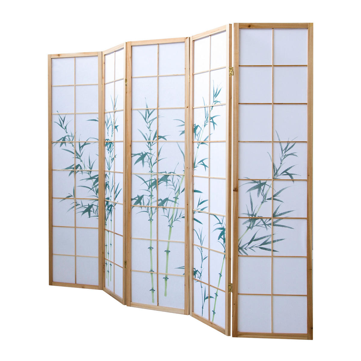PARAVENT 5-tlg. 220/175 cm Grün Bambusmuster - Grün, Holz (220/175/2cm) - Homestyle4u