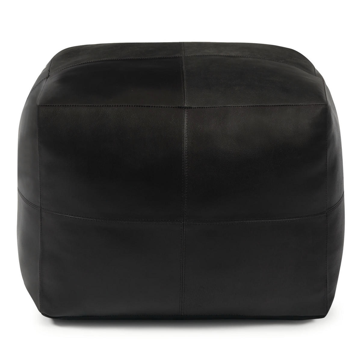 POUF 50/50/45 cm Echtleder Schwarz - Schwarz, Leder (50/45/50cm) - Furnhouse