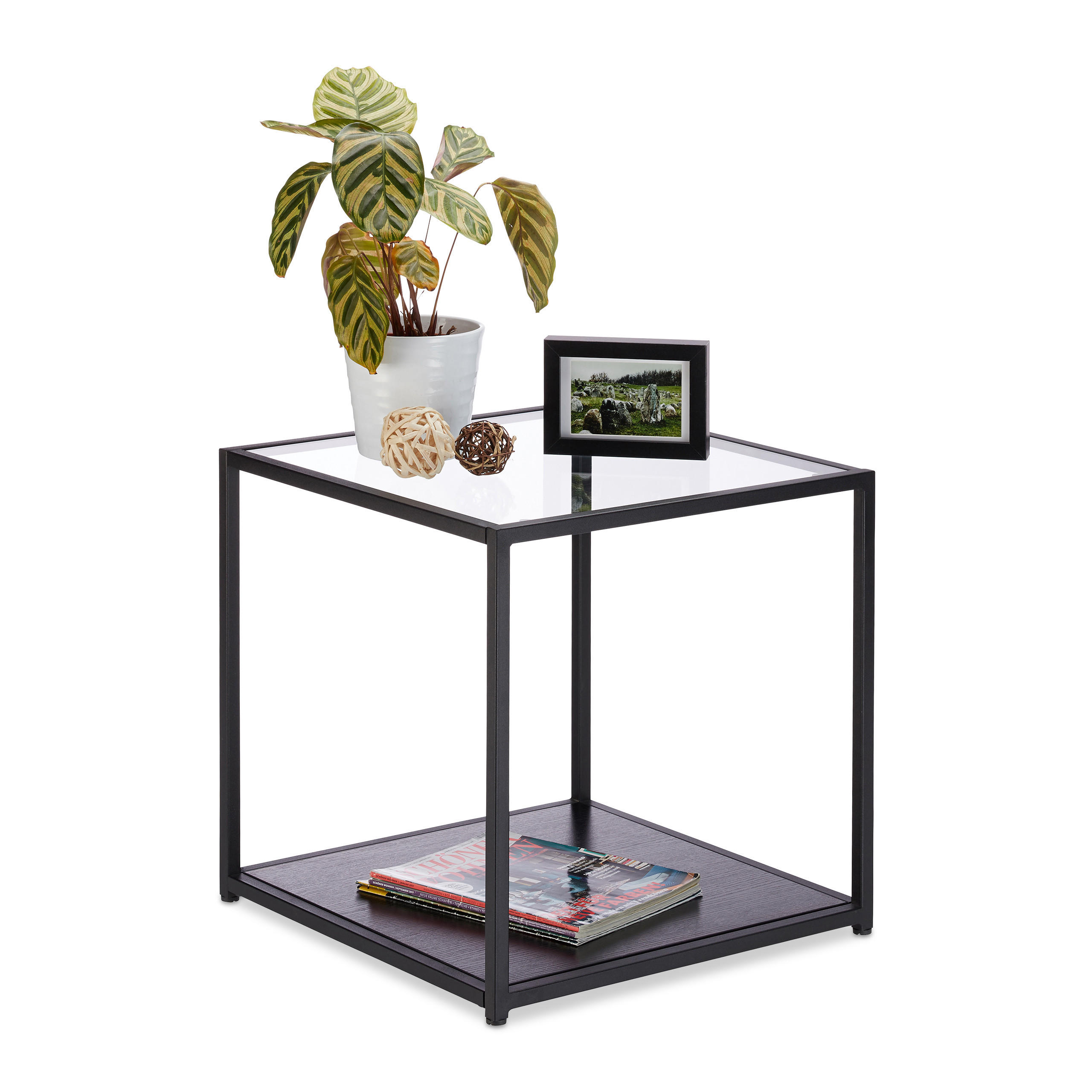 BEISTELLTISCH - Schwarz, Glas/Holzwerkstoff (50/50/50cm) - Relaxdays