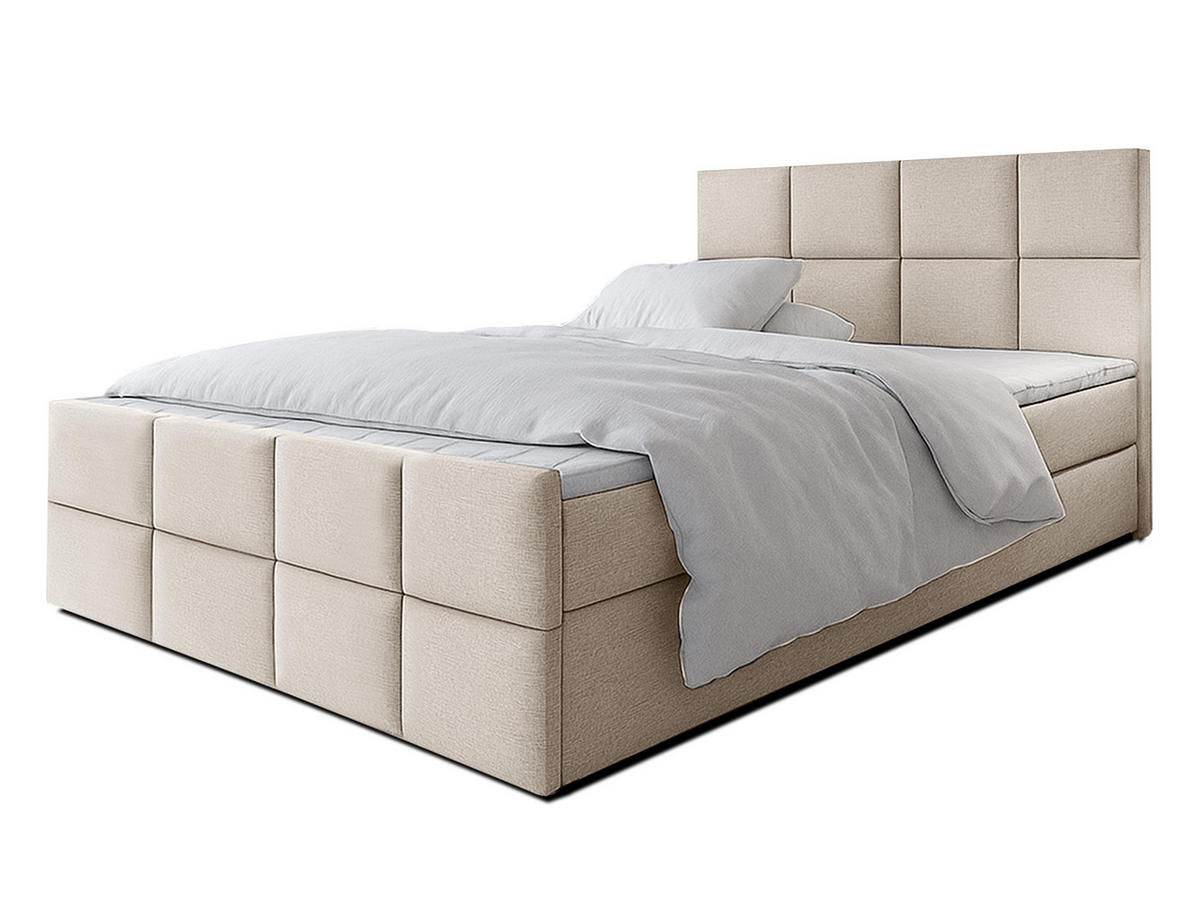 BOXBETT ALEYNA 160x200 cm mit Bettkasten und Matratze - Beige - Beige/Schwarz, Holz/Holzwerkstoff (160/200cm) - AX Living