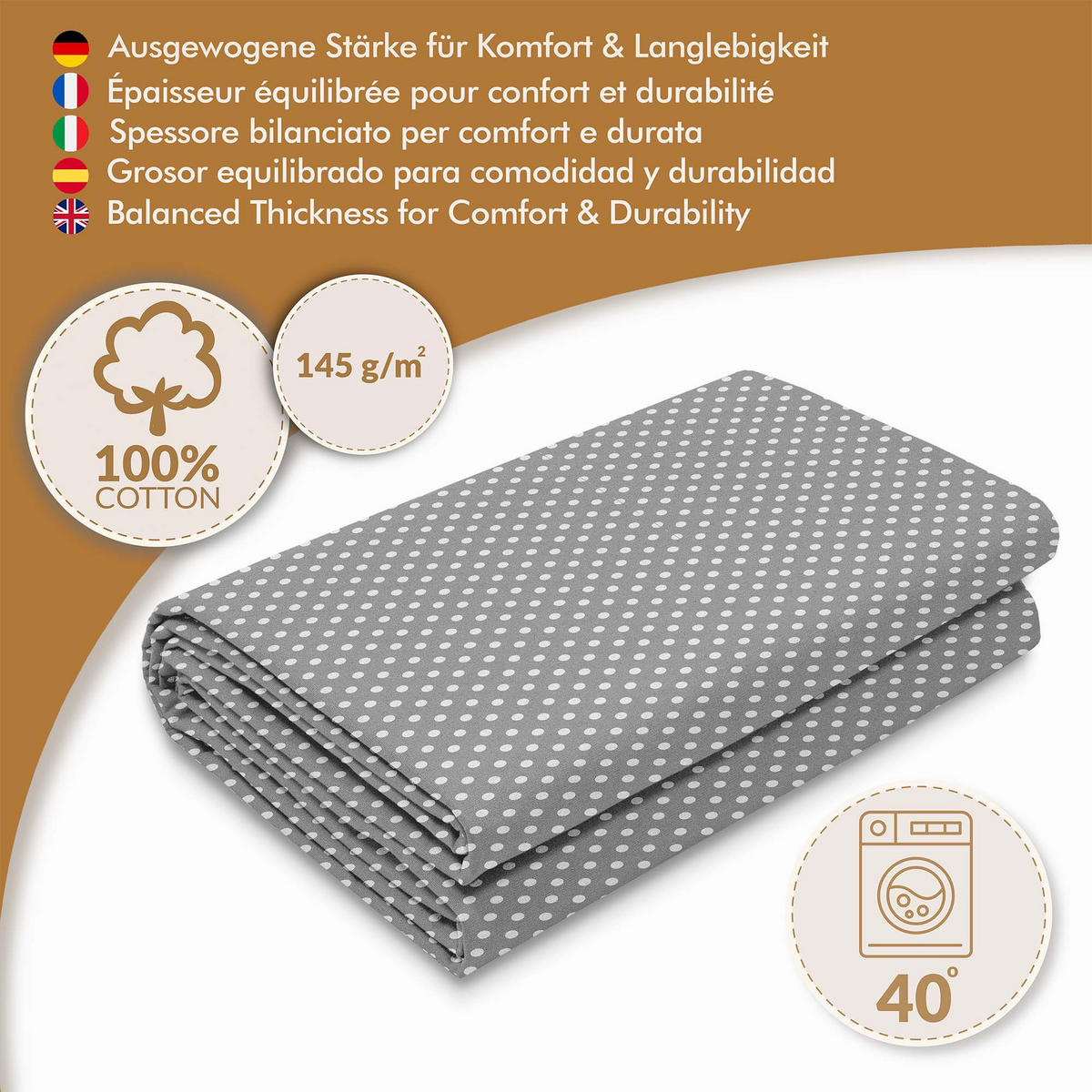 BAUMWOLLSTOFF Balls 160 cm breit, 145 g/m², grau mit weißen Punkten, weiche Canvas-Qualität - Grau, Textil (160/100cm) - Dreamroots