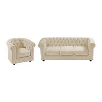 SOFA 3-Sitzer & Sessel - Samt - Beige - CHESTERFIELD - Beige, Textil (88/72/205cm) - Vente-Unique