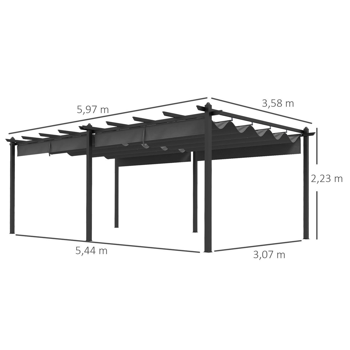 PERGOLA DE-12598 350/600 cm ausziehbar mit Alurahmen Dunkelgrau - Dunkelgrau, Metall (358/223/597cm) - ComfortXL