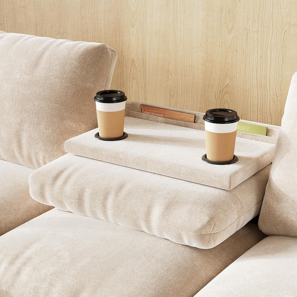 ECKSOFA L-förmige Ecke und zwei Armlehnen mit Stauraum,Chenille-Stoff,Beige - Beige, Textil (137/280cm) - KOMHTOM