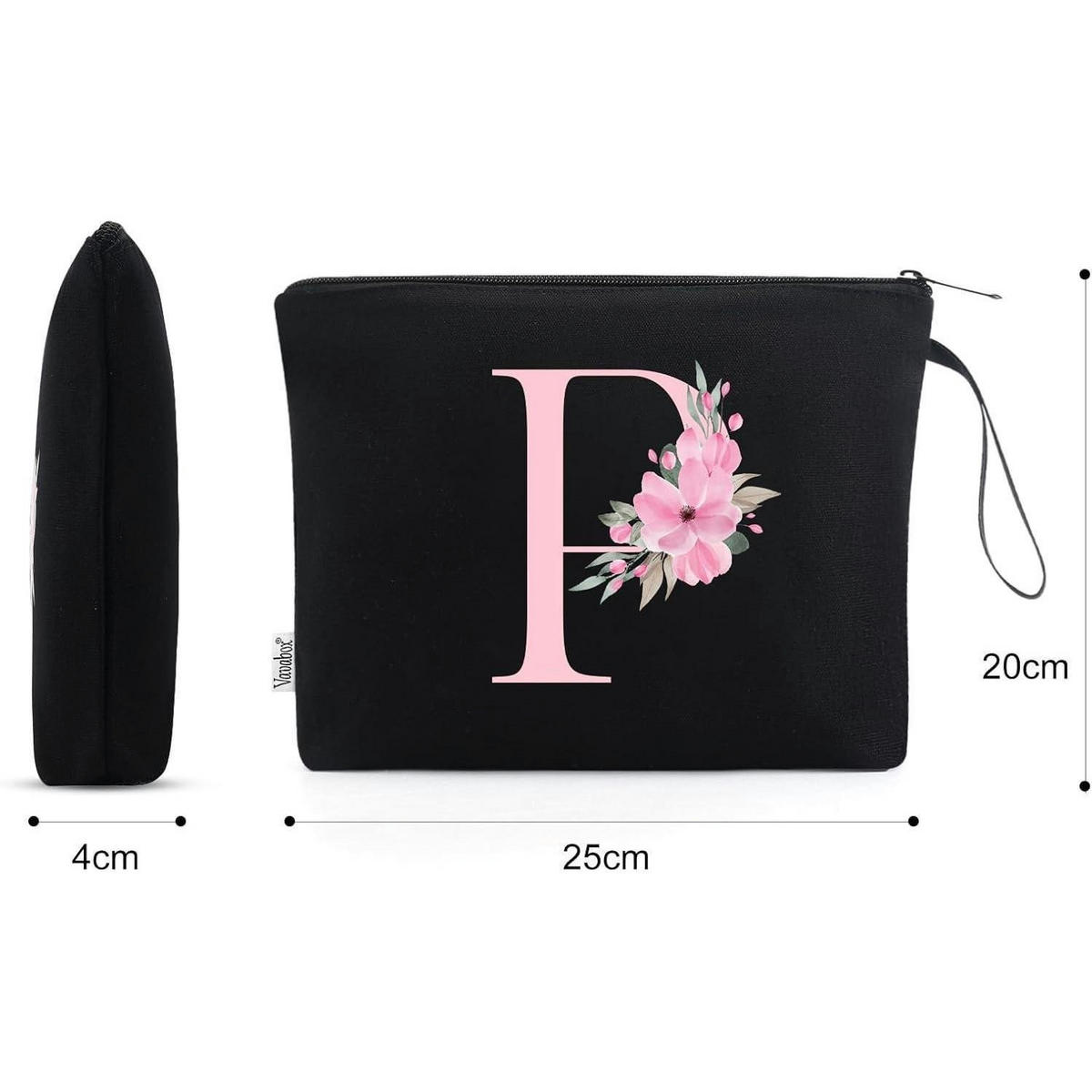 KOSMETIKTASCHE mit Initialdruck Schwarz - Schwarz, Textil (20/1/25cm)
