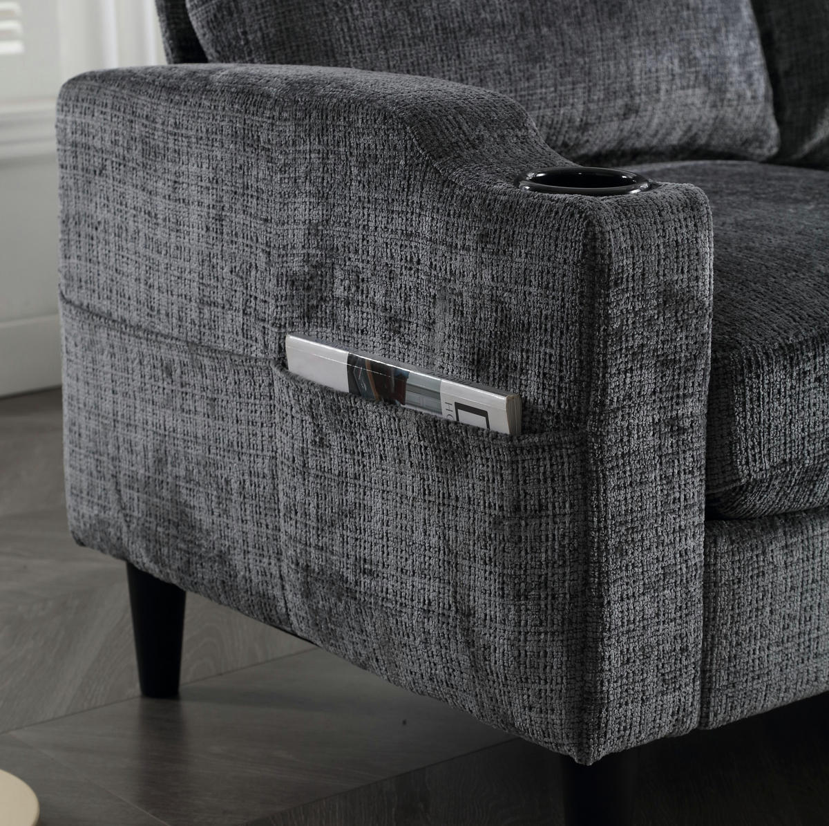 SOFA 4-Sitzer mit Hocker und Stauraum 196,5 x 75 x 77 cm Chenille Gray - Grau, Kunststoff (196.5/77/75cm) - Meubliv