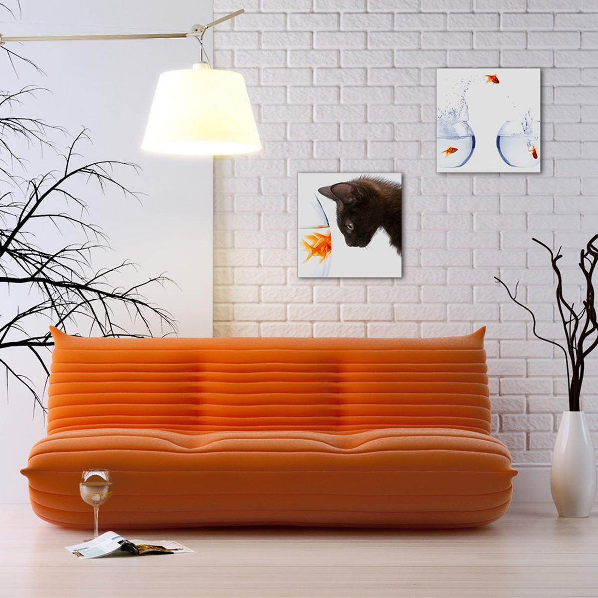 GLASBILD 30×30 cm Katze Goldfisch - Orange, Glas (30/30cm) - artissimo