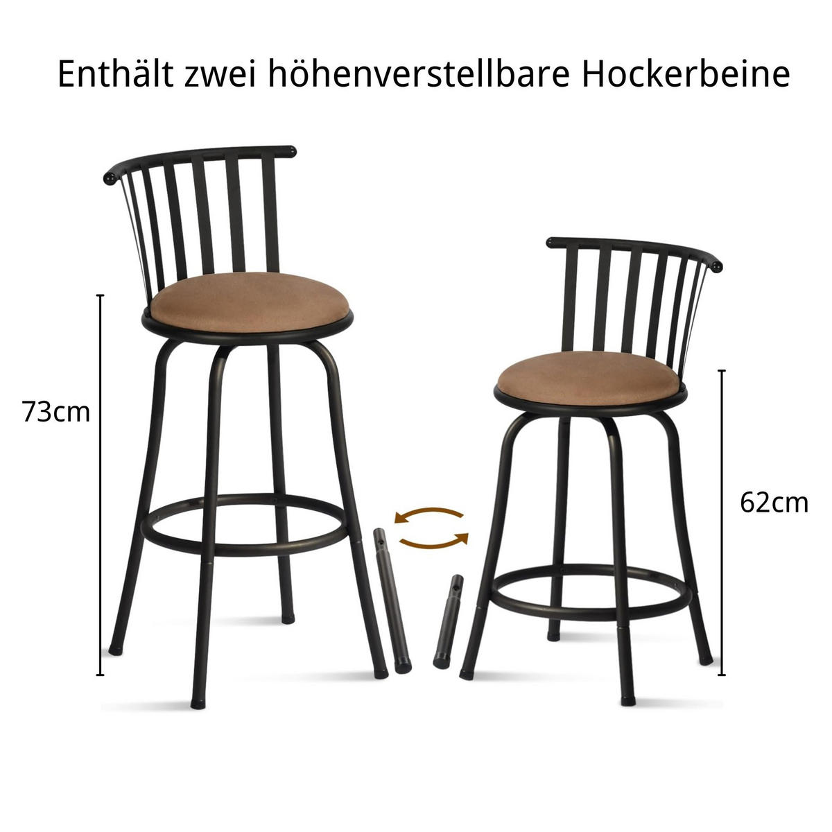 BARHOCKER-SET 2 Stück Braun - Schwarz/Braun, Textil/Metall (37/83/37cm) - Urban Meuble