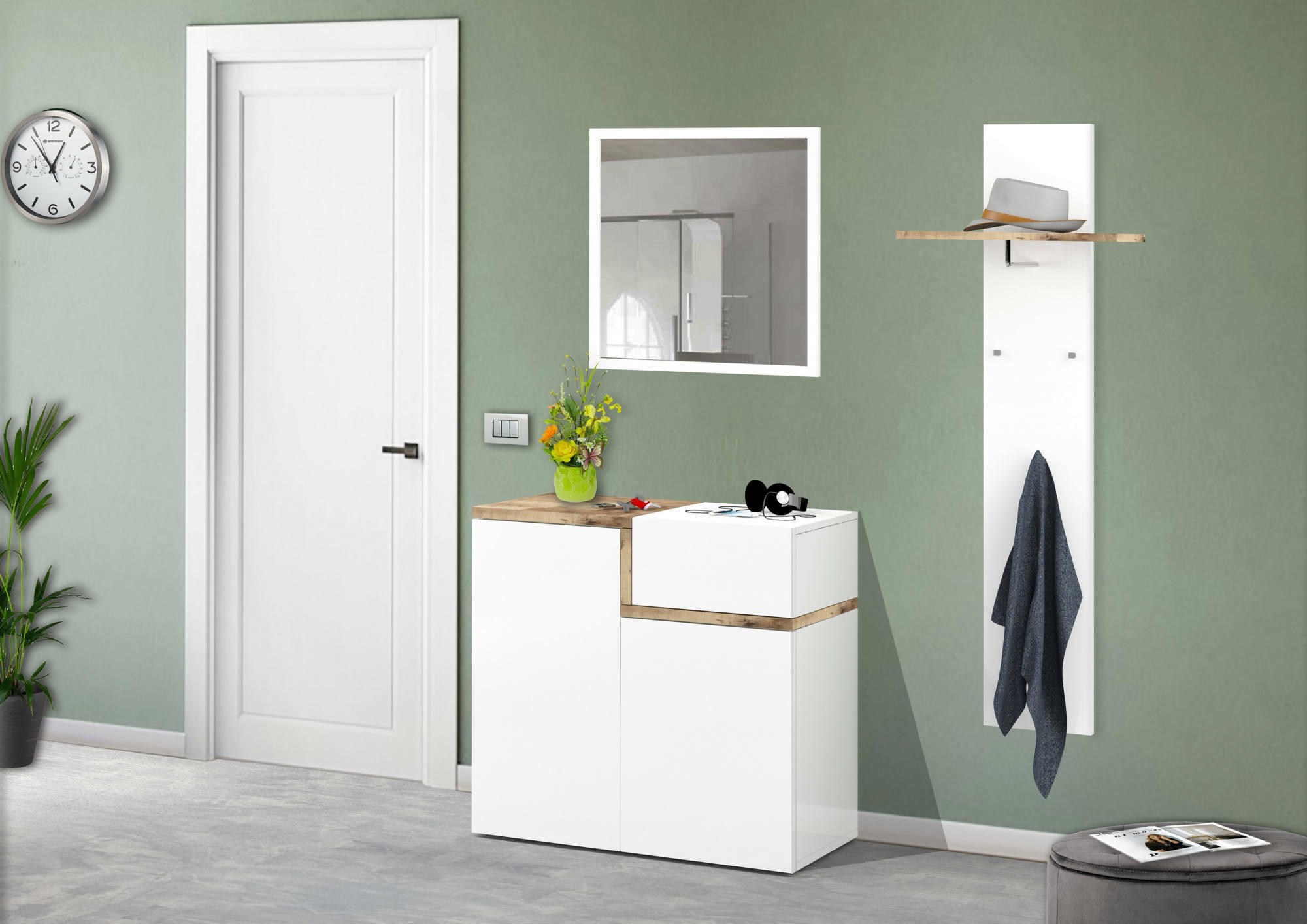 SCHUHSCHRANK Glänzendes Weiß, Ahorn 40/80/80 cm - Ahornfarben/Weiß, Holzwerkstoff (80/80/40cm) - DMORA