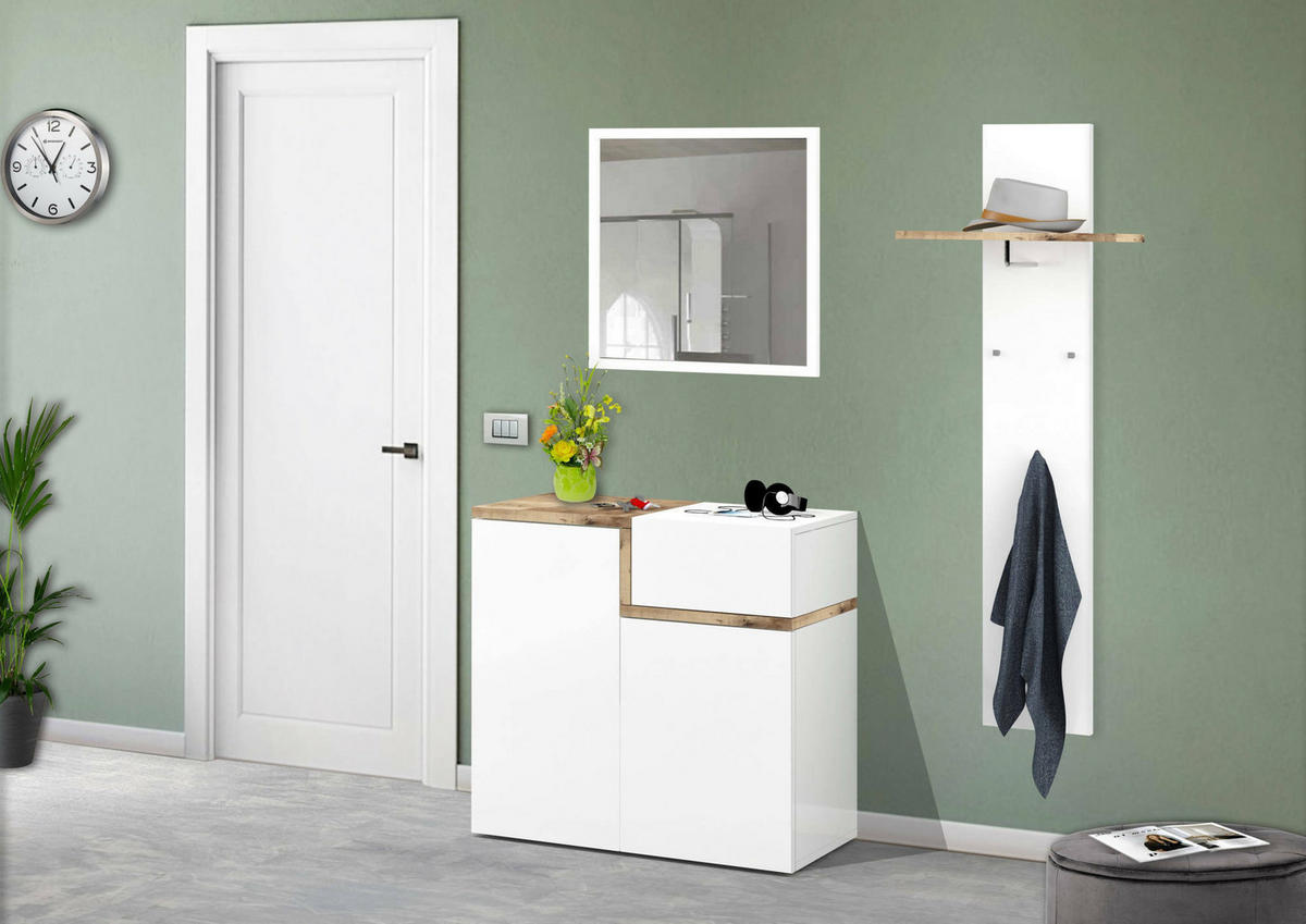 SCHUHSCHRANK Glänzendes Weiß, Ahorn 40/80/80 cm - Ahornfarben/Weiß, Holzwerkstoff (80/80/40cm) - DMORA