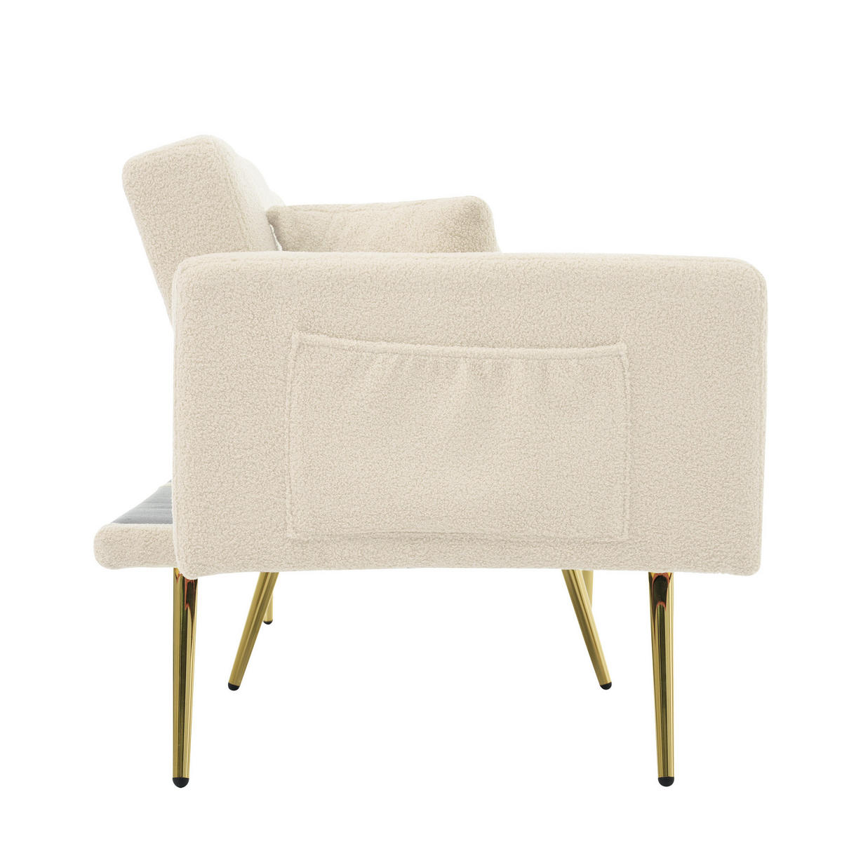 SCHLAFSOFA Lammwollstoff mit verstellbarer Rückenlehne und Seitentaschen Beige 175/64/72 cm - Beige, Textil (64/72/175cm) - Redom