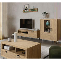 WOHNZIMMER-SET Limbo Eiche Artisan 4-teilig - Eiche Artisan/Braun, Holz/Metall (300/89/42cm) - Feldmann-Wohnen