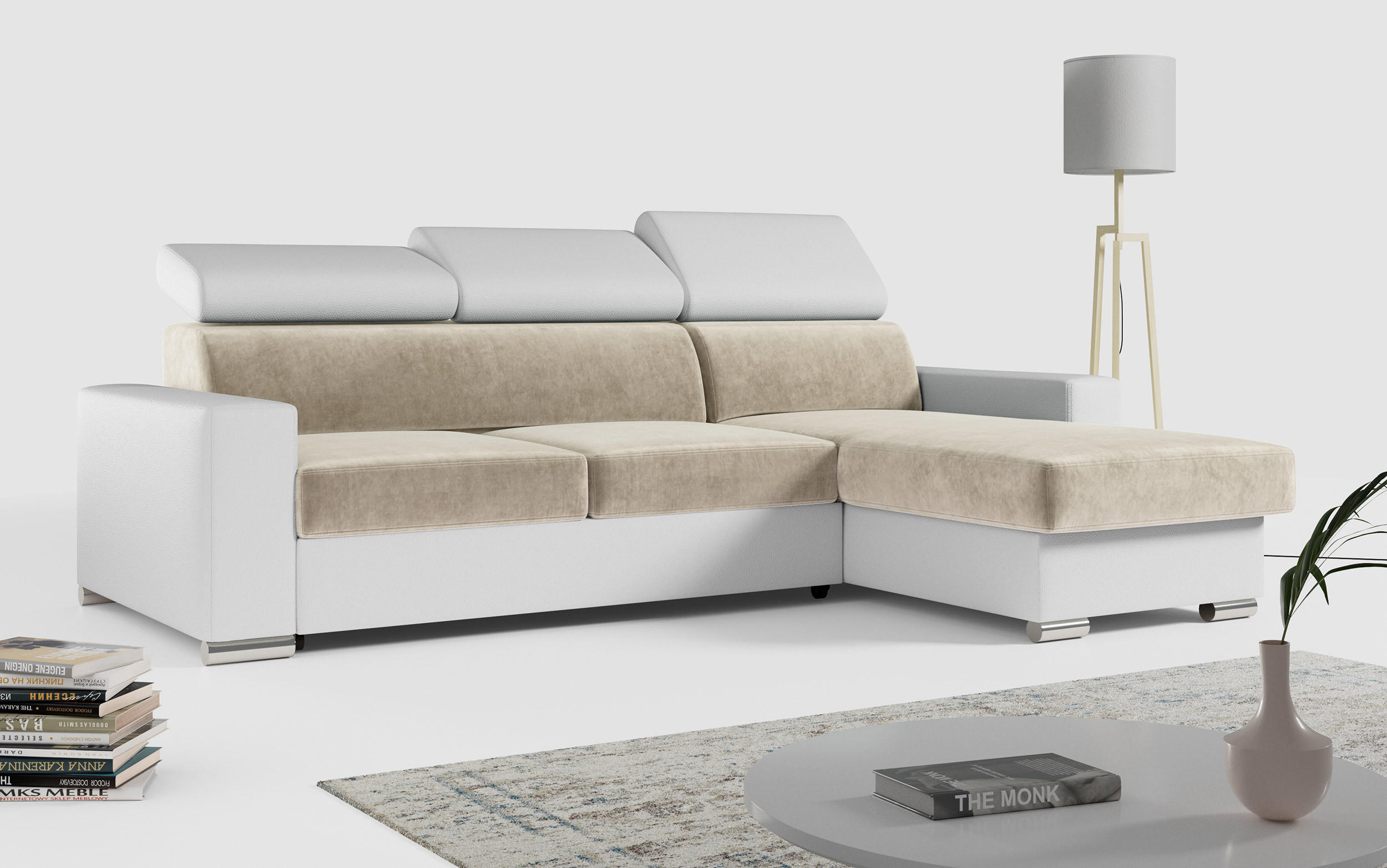 ECKSOFA FOX-L Beige/Weiß - Beige/Silberfarben, Kunststoff/Textil (242/168cm) - MKS