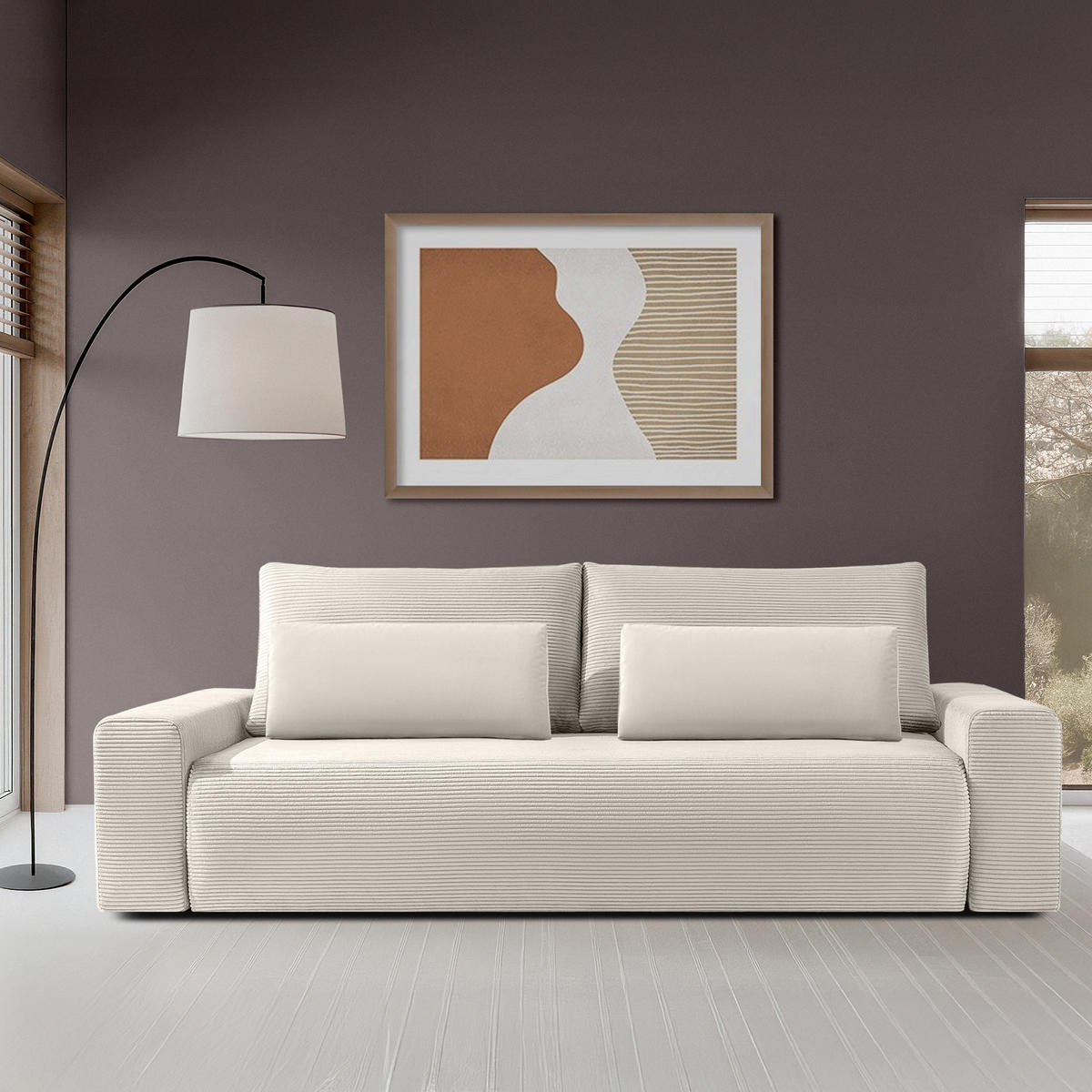 3-SITZER SCHLAFSOFA MOLLIS, Corduroy, Cremig - Creme, Holz/Holzwerkstoff (250/93/108cm) - KONSIMO®
