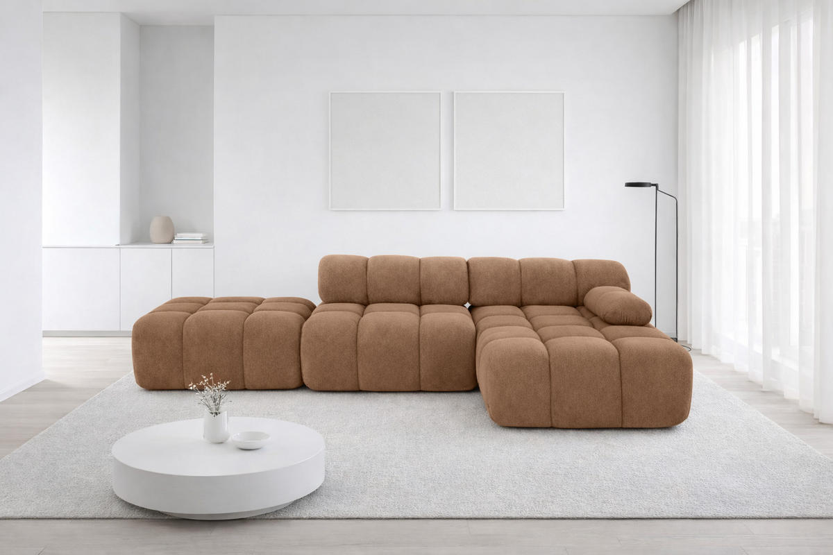 ECKSOFA L-Form Modular Mit Hocker, Veloursstoff Salvador, Dunkelbeige, Rechts, Selia - Beige, Holz (285/160cm) - Kaiser Möbel