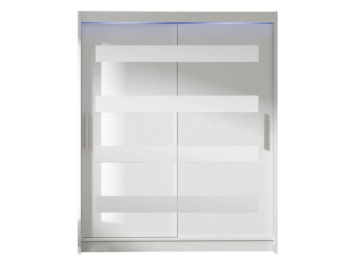 SCHWEBETÜRENSCHRANK Westa XIII, mit RGB LED Beleuchtung - Silberfarben/Weiß, Holzwerkstoff/Metall (150/200/58cm) - MIRJAN24