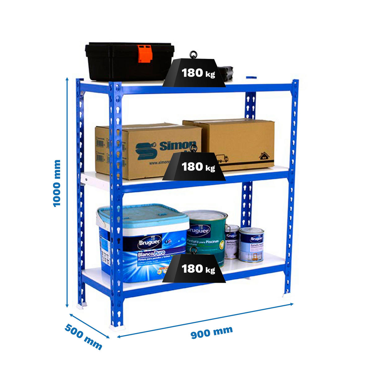 SCHWERLASTREGAL Small Metal Shark HxBxT 100 x 90 x 50 cm Fachlast 180 kg Blau-Weiß - Blau, Metall (90/100/50cm) - PROREGAL