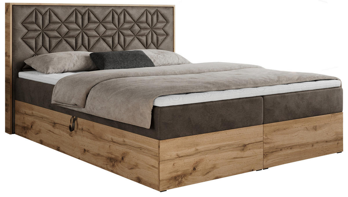 BOXBETT NESSI - 180/200 Braun Velvet - H3 - Braun, Holz/Textil (180/200cm) - MKS