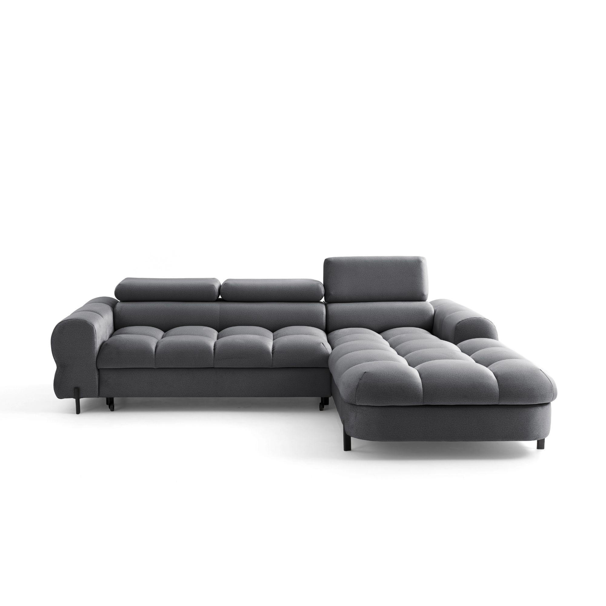 ECKSOFA UFFO L Rechts mit Schlaffunktion 260x195 Velours Grau - Schwarz/Grau, Holz/Textil (195/260cm) - Muffo