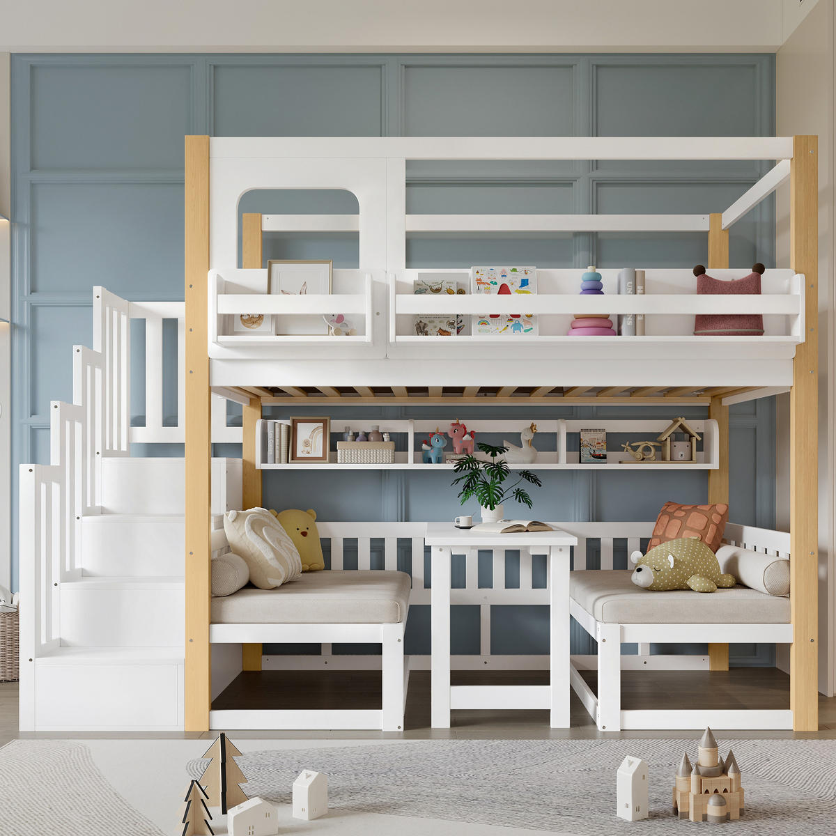 ETAGENBETT 90x200 cm Tisch Treppe Regal - Weiß, Holz (90/200cm) - LEBENLANG