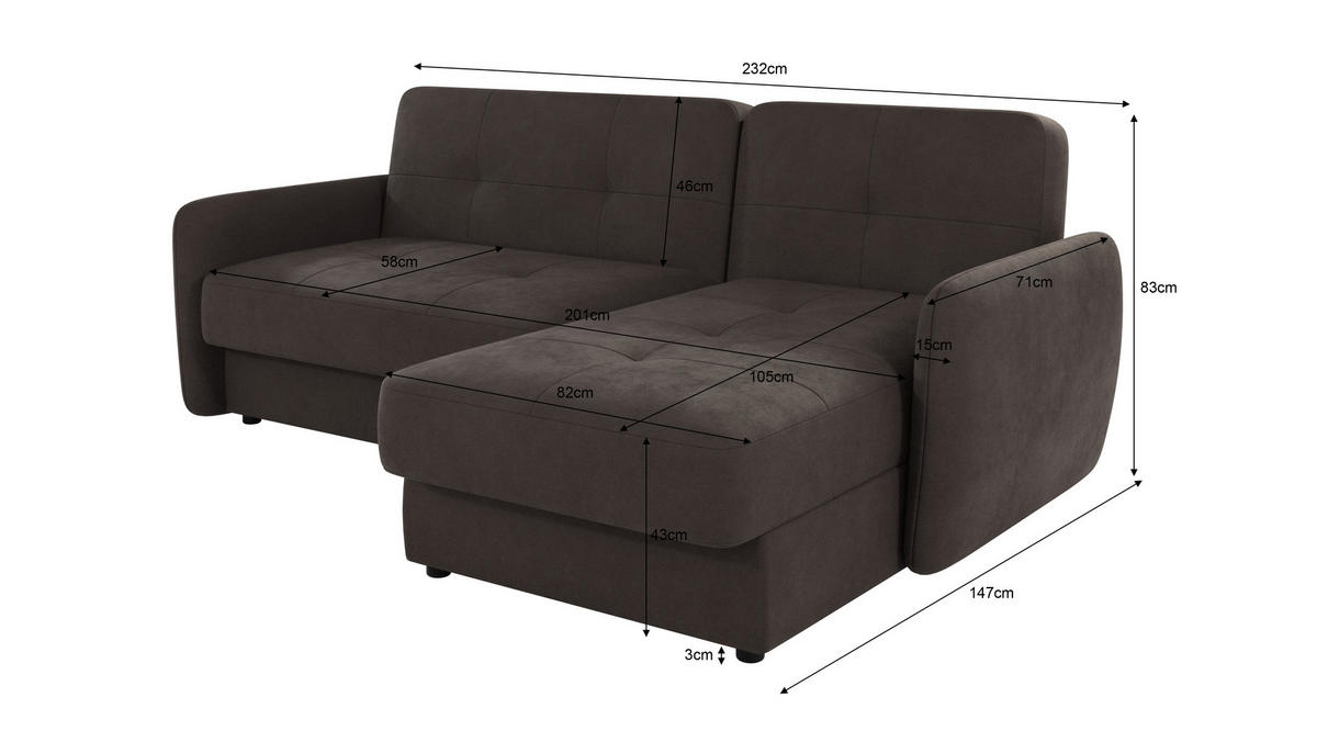 ECKSOFA Lupo Braun - Khaki Mikrofaser - Dunkelbraun/Schwarz, Holz/Kunststoff (232/147cm) - S-Style Möbel
