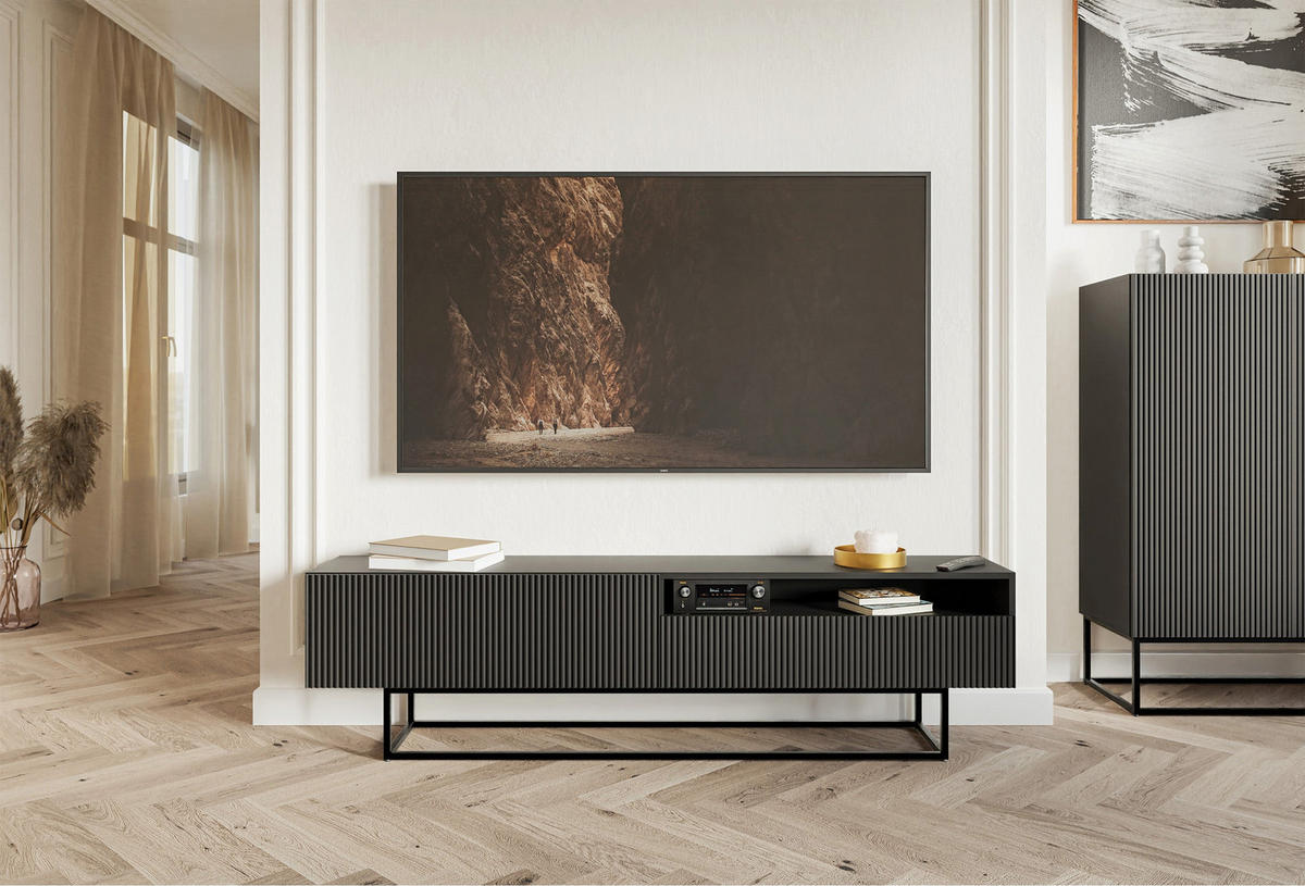TV-SCHRANK Veldio Schwarz mit offenem Fach 175 cm - Schwarz, Holzwerkstoff/Metall (175/46.5/31.6cm) - Selsey