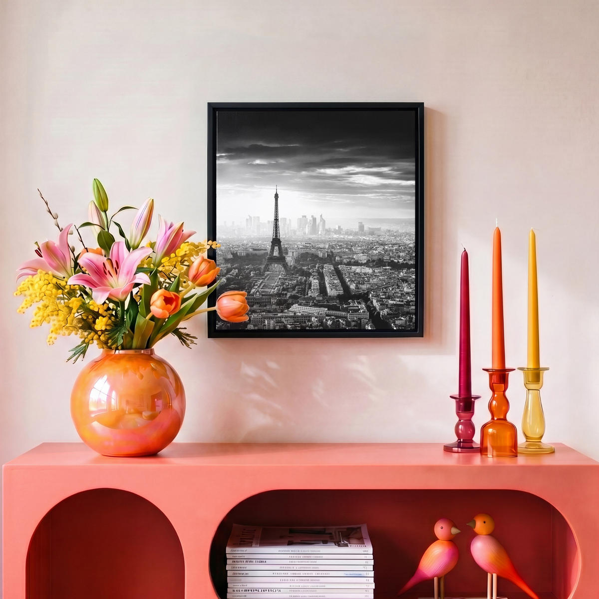LEINWAND Bilder mit Rahmen - Paris - Skyline - Eiffelturm - Stadt - Wolken - 20x20 - Dunkelgrau, Textil (20/20cm) - MuchoWow