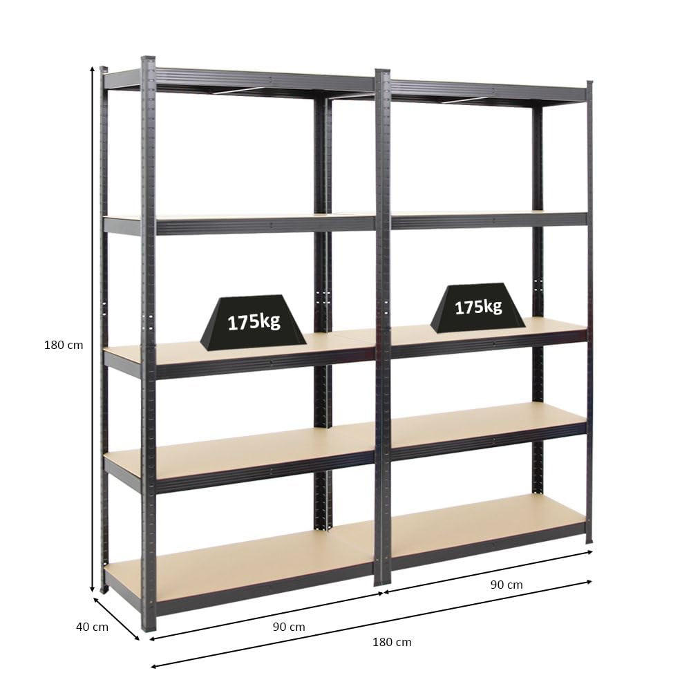 KELLERREGAL Gorilla 2er-Set mit 2x 180x90x40 cm Fachlast 175 kg Schwarz - Schwarz, Metall (90/180/40cm) - PROREGAL