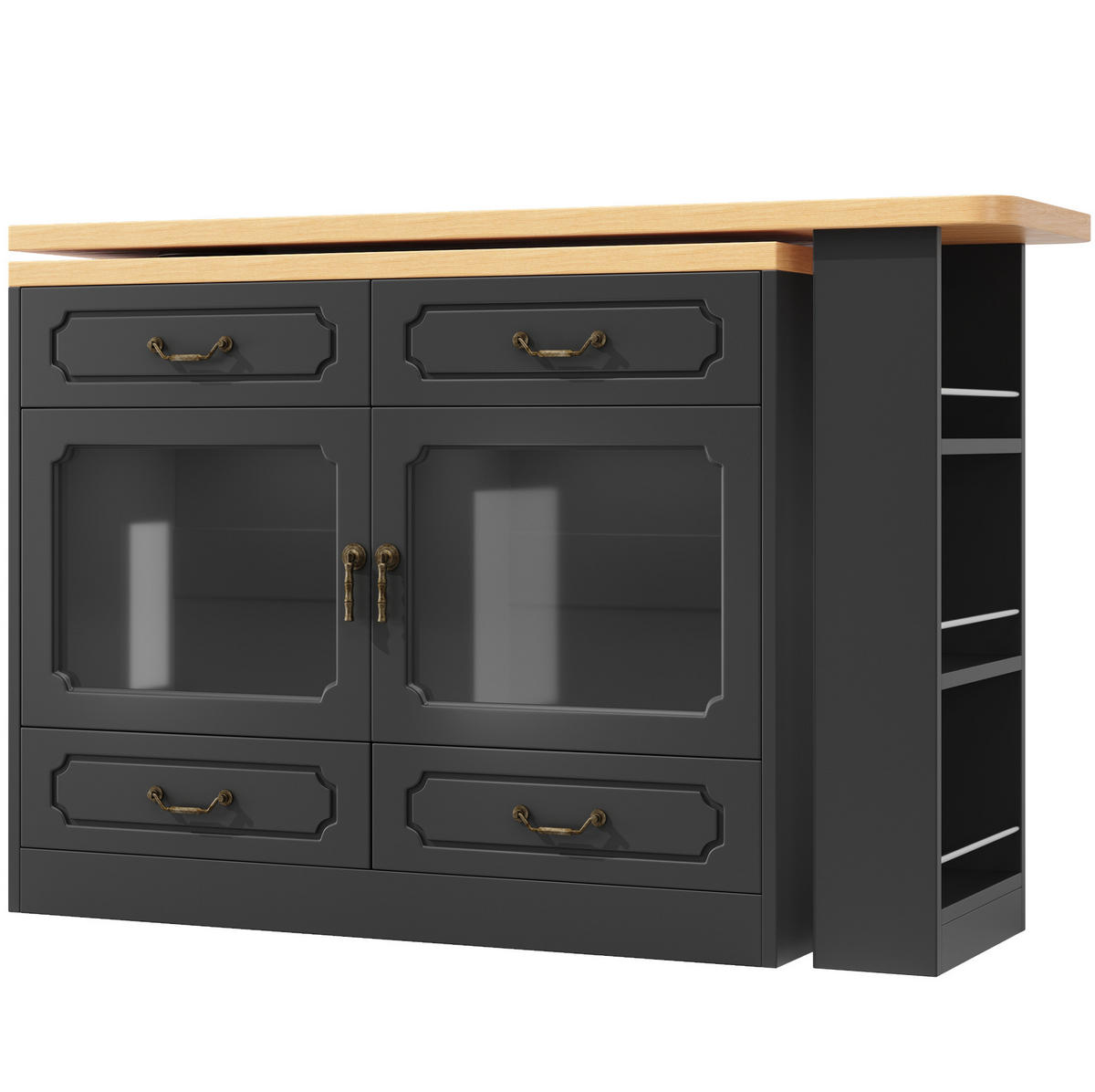 BARTISCH ausziehbar mit Stauraum 135-203 x 39 x 92,8 cm Schwarz - Schwarz, Holzwerkstoff (39/92.8/203cm) - Meubliv