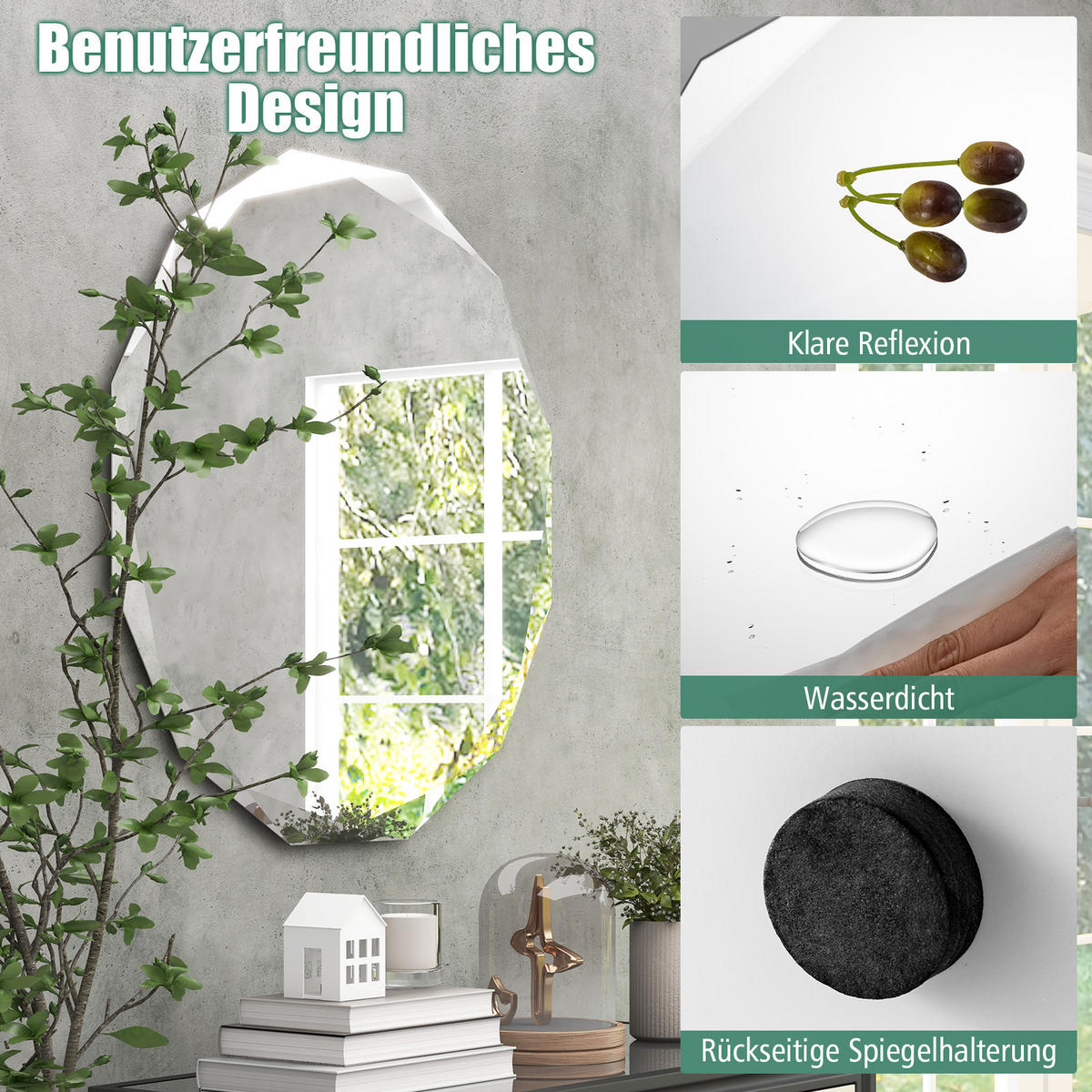 BADEZIMMERSPIEGEL Schwarz - Schwarz, Glas (76/1/76cm) - COSTWAY